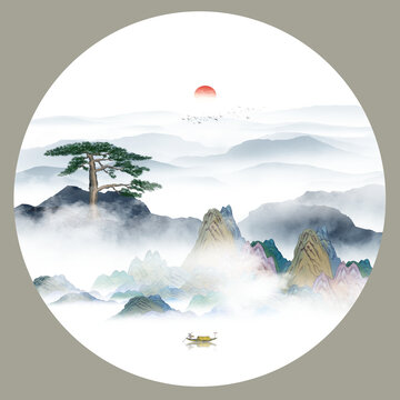 迎客松山水圖