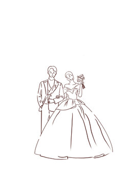 婚禮結(jié)婚夫婦黑白線描手繪線條畫