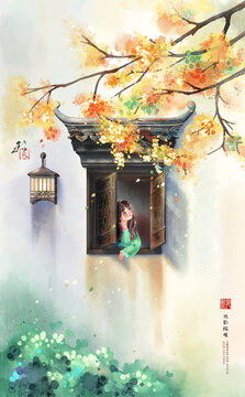 唯美江南水彩畫