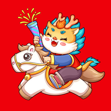 龍年龍馬精神卡通玻璃貼窗貼