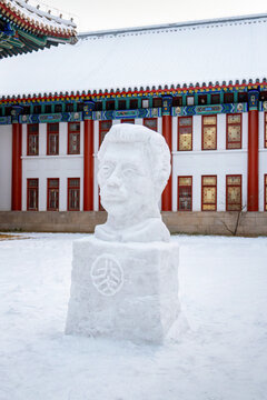 北京大学雪景鲁迅雪人