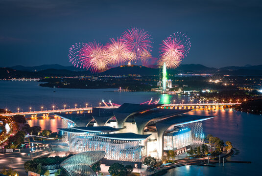 国庆无锡大剧院夜景和鼋头渚烟花