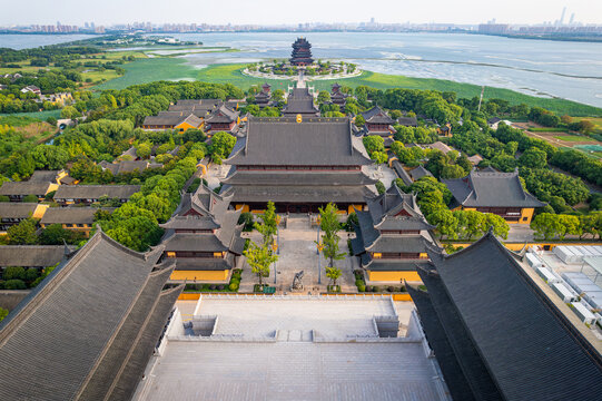 苏州阳澄湖重元寺航拍视角