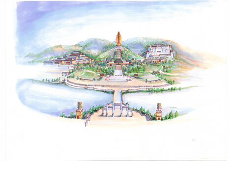 手繪濟(jì)寧尼山圣境全景