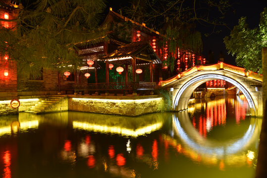 山东枣庄台儿庄古城夜景