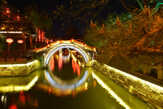 山东枣庄台儿庄古城夜景