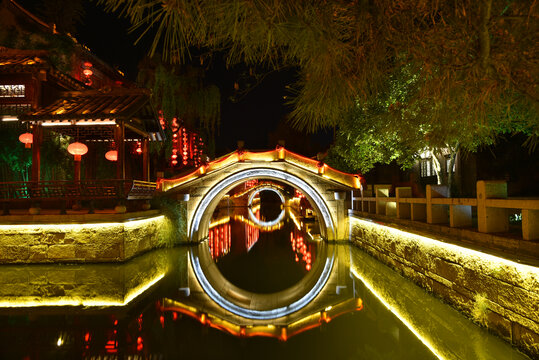 山东枣庄台儿庄古城夜景