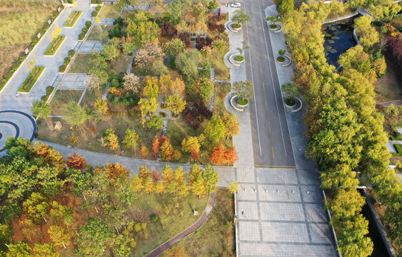 山东枣庄山亭区城市公园秋景