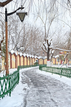 中国开封七盛角水系冬天雪景