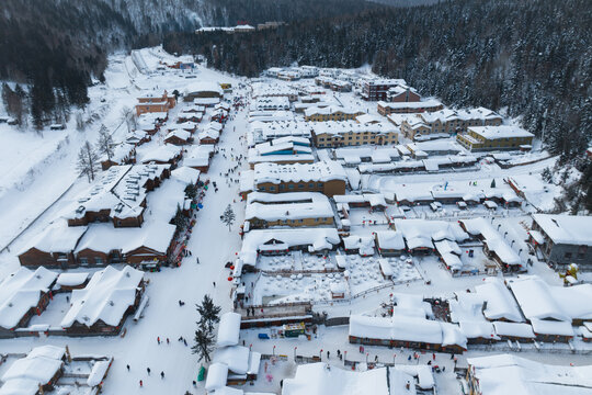 中国雪乡风景区航拍