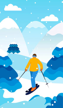 冬天双板滑雪插画