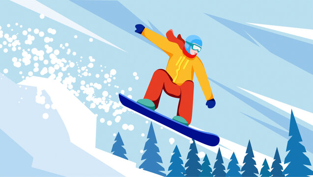 冬日滑雪运动矢量人物插画可编辑