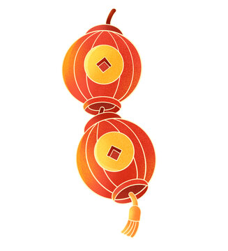 春節(jié)紅色可愛新年燈籠插畫