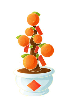 喜庆春节橘子元素插画