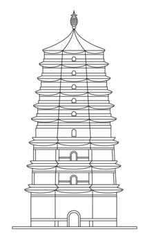 手绘建筑正定凌霄塔线稿