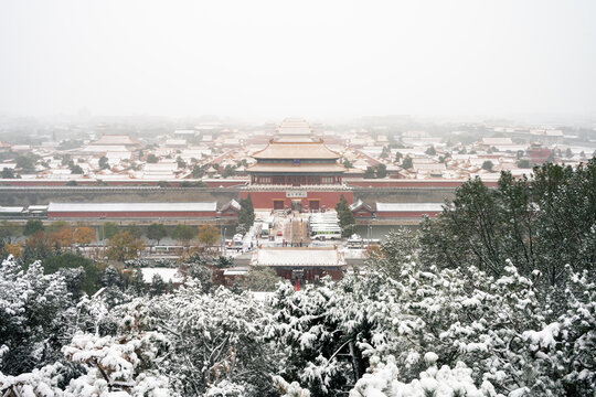 北京古建雪景故宫冬季雪景