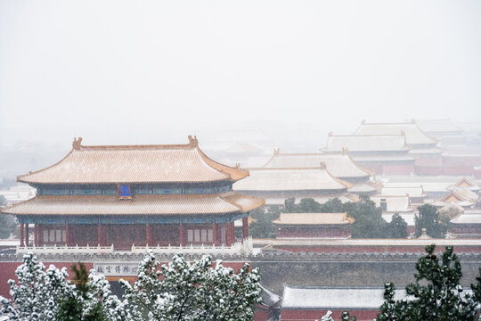 北京古建雪景故宫冬季雪景