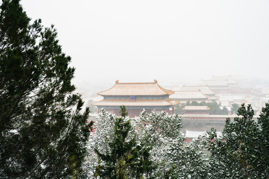 北京古建雪景故宫冬季雪景