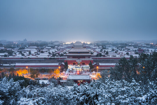 北京古建雪景故宫冬季雪景