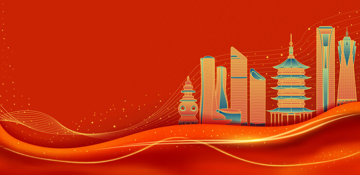 杭州紅色建筑群插畫