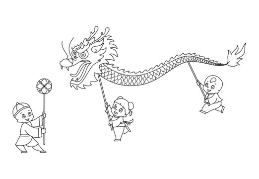 兒童舞龍簡(jiǎn)筆畫(huà)線稿