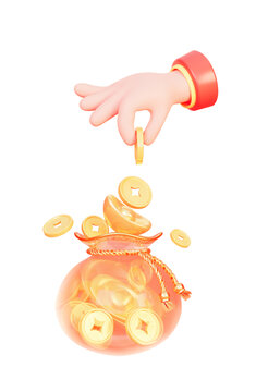 3D手勢(shì)新年福袋圖標(biāo)元素