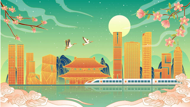 柳州國潮風城市建筑矢量插畫