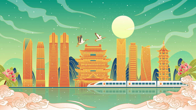 南昌國潮風城市建筑矢量插畫