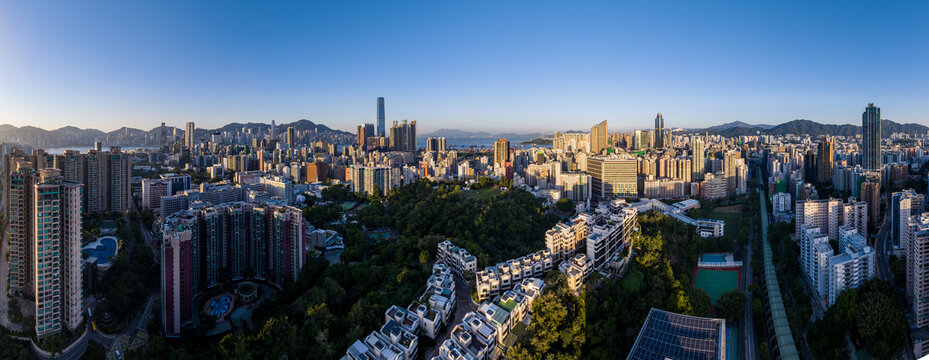 香港清晨航拍全景