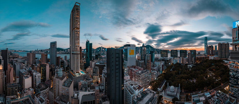 香港油尖旺清晨全景航拍