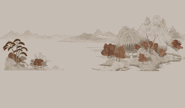 中式山水背景墻