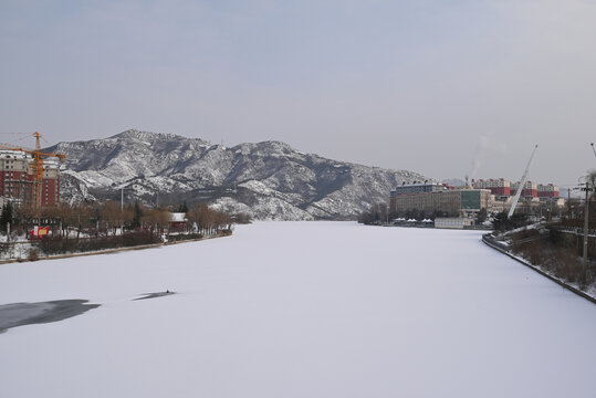 张家口赤城县白河湾公园冬季雪景