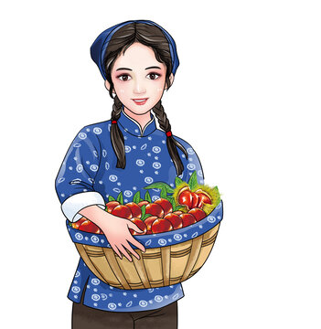 农家小女孩板栗插画