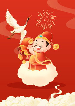 簡約大氣紅色新春龍年節(jié)日插畫