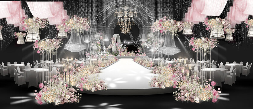 白绿粉色婚礼宴会厅效果图