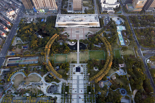 无锡太湖广场航拍城市风光