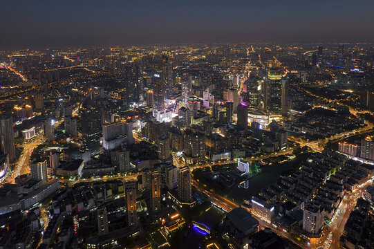 无锡市中心三阳广场航拍夜景