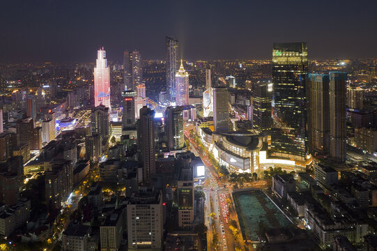 无锡市中心三阳广场航拍夜景