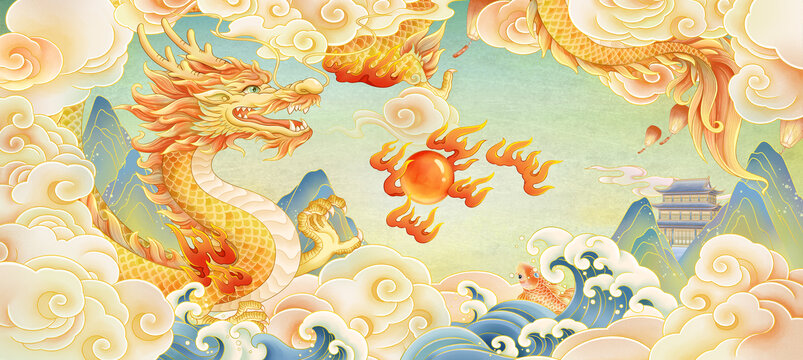 國潮龍年插畫