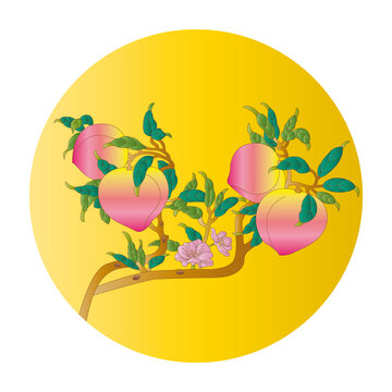 插画中国传统装饰图案仙桃图