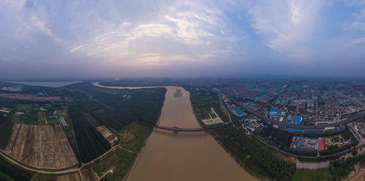 山东济南黄河航拍全景