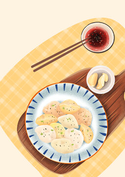 中式美食饺子插画