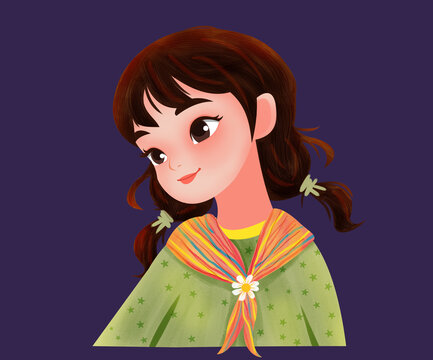 可愛(ài)小女孩頭像插畫