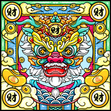 國(guó)潮龍頭財(cái)神龍年喜慶福祿壽喜財(cái)