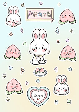 貼紙兔子和桃子
