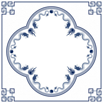 传统复古梅花型中国龙边框设计