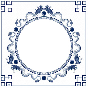 传统复古圆形中国龙边框设计