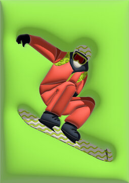 滑雪运动人物橙色膨胀立体图案
