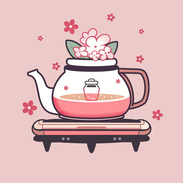 手绘可爱卡通水壶茶壶