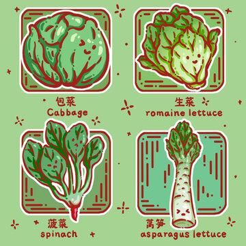 Q版蔬菜包菜生菜菠菜萵苣